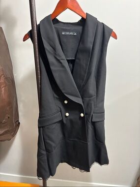 Zara Black Double-Breasted Sleeveless Romper with Pearl Buttons